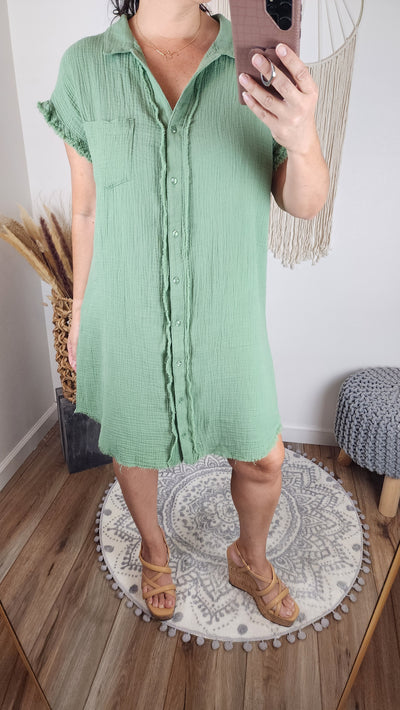BAYLOR button-down dress in dusty sage