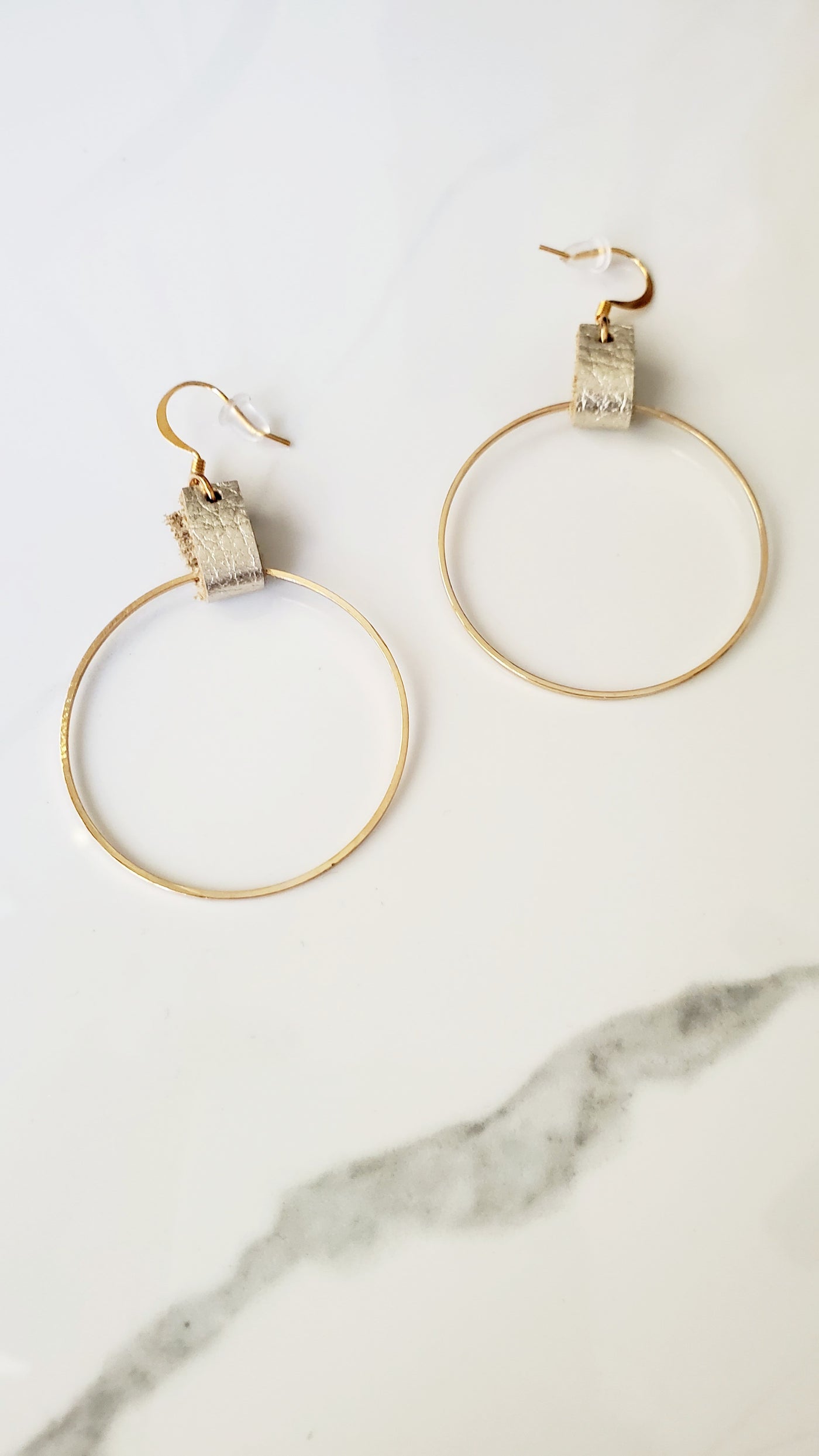 LEO leather/hoop earrings in champagne-CLEARANCE