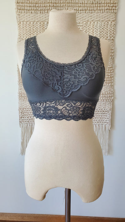 SONYA lace strap bralette in charcoal