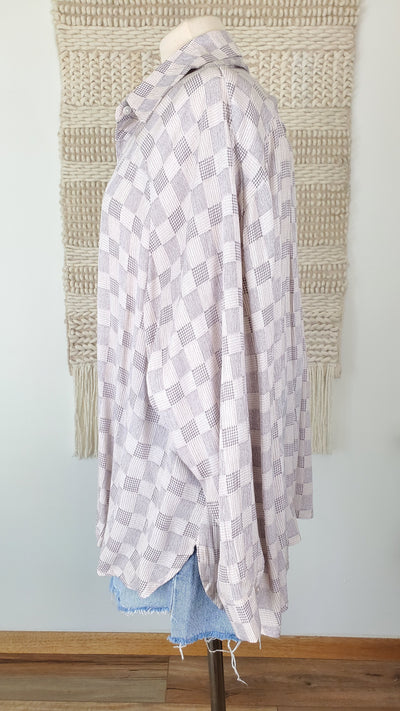 INDI oversized checker top in natural-CLEARANCE