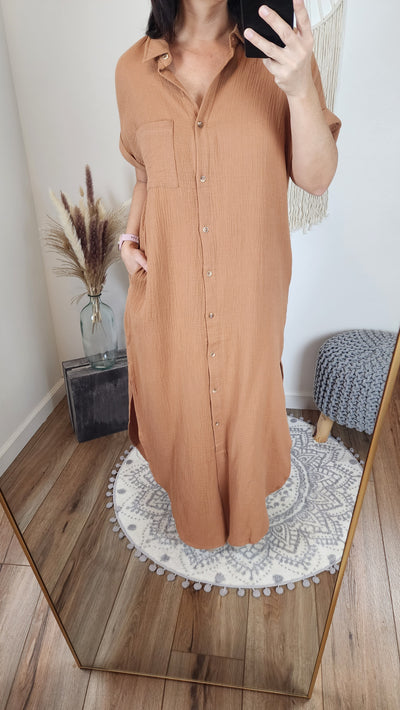 SAYDEE maxi shirt dress in camel